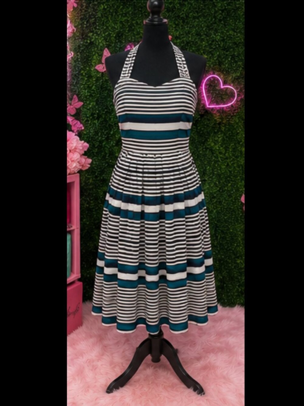 striped halter midi
